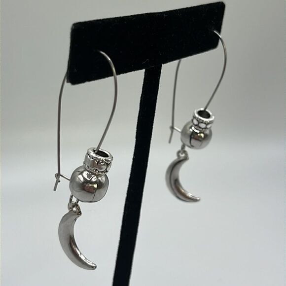 Silver-tone Drop Earrings with Beads and Silver-tone Large Moon Charms - Picture 2 of 12